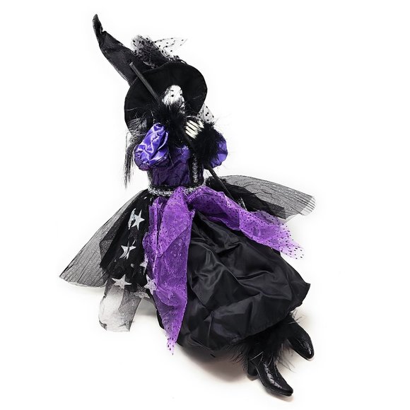 Halloween Witch 24" Black and Purple with Black Broom Party Decor Wreath Center - Picture 3 of 6